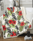 Chicago White Sox Red Hibiscus Green Tropical Leaf Cream Background 3D Fleece Sherpa Blanket