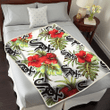 Chicago White Sox Red Hibiscus Green Tropical Leaf Cream Background 3D Fleece Sherpa Blanket