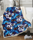 CLV Light Blue Hibiscus Banana Leaf Navy Background 3D Fleece Sherpa Blanket