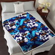 CLV Light Blue Hibiscus Banana Leaf Navy Background 3D Fleece Sherpa Blanket