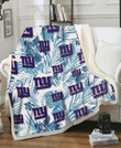 NYG Hibiscus Balm Leaves Blue And White Background 3D Fleece Sherpa Blanket
