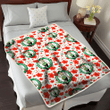 BOS Tiny Red Hibiscus Green Leaf White Cube Background 3D Fleece Sherpa Blanket