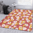 PIT White Hibiscus Indian Red Background Printed Area Rug