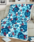 HOU White Blue Hibiscus Blue Background 3D Fleece Sherpa Blanket