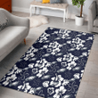 PHI White Hibiscus Sketch Porcelain Flower Navy Background Printed Area Rug
