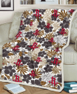 HOU Dark Brown Hibiscus Brown Leaves White Background 3D Fleece Sherpa Blanket