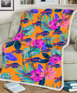 BUF Purple Hibiscus Neon Leaf Orange Background 3D Fleece Sherpa Blanket