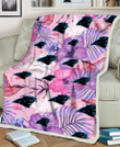 CAR White Purple Hibiscus Pink Hummingbird Pink Background 3D Fleece Sherpa Blanket