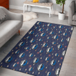 DAL Small Hibiscus Buds Navy Background Printed Area Rug