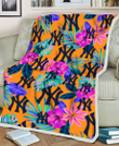NYY Purple Hibiscus Neon Leaf Orange Background 3D Fleece Sherpa Blanket
