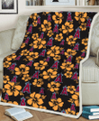LAA Tiny Yellow Hibiscus Black Background 3D Fleece Sherpa Blanket