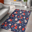 TOR Red Pink White Hibiscus Black Background Printed Area Rug