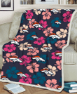 DEN Colorful Hibiscus Black Background 3D Fleece Sherpa Blanket