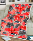 SEA Red Hibiscus Gray Leaf Beige Background 3D Fleece Sherpa Blanket