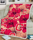 Cleveland Indians Red Beige Hibiscus Beige Background 3D Fleece Sherpa Blanket