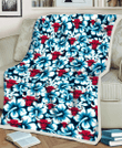 CHI Bulls Blue Line White Hibiscus Black Background 3D Fleece Sherpa Blanket