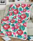 ATL Pink Hibiscus Green Leaf Beige Background 3D Fleece Sherpa Blanket