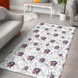 CBJ White Sketch Hibiscus Pattern White Background Printed Area Rug