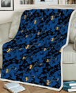 UTA Black Dark Blue Hibiscus Black Background 3D Fleece Sherpa Blanket