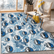 DAL Hibiscus Balm Leaves Blue And White Background Printed Area Rug