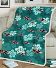 BAL Light Sea Green Hibiscus Green Background 3D Fleece Sherpa Blanket