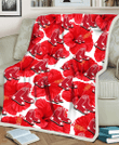 BOS Big Red Hibiscus White Background 3D Fleece Sherpa Blanket