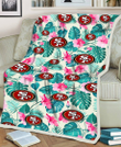 SF Pink Hibiscus Green Leaf Beige Background 3D Fleece Sherpa Blanket