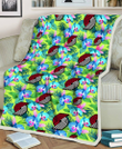 POR Blue Orchid Green Pink Leaf Green Background 3D Fleece Sherpa Blanket