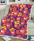 ATL Yellow And Orange Hibiscus Purple Background 3D Fleece Sherpa Blanket