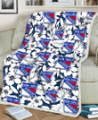 NYR White Hibiscus And Leaves Blue Background 3D Fleece Sherpa Blanket