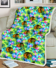 CHI Black Hawks Blue Orchid Green Pink Leaf Green Background 3D Fleece Sherpa Blanket