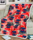 PHI Red Hibiscus Gray Leaf Beige Background 3D Fleece Sherpa Blanket
