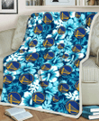 GSW White Blue Hibiscus Blue Background 3D Fleece Sherpa Blanket