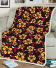 CHI Bulls Tiny Yellow Hibiscus Black Background 3D Fleece Sherpa Blanket
