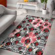 TOR Pink Hibiscus Black Pattern White Background Printed Area Rug