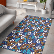 CLE White Hibiscus Ceramic Style Navy Background Printed Area Rug