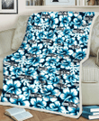 SEA Blue Line White Hibiscus Black Background 3D Fleece Sherpa Blanket