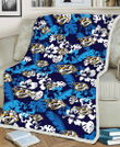 NSH Light Blue Hibiscus Banana Leaf Navy Background 3D Fleece Sherpa Blanket