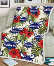 CHA Red Hibiscus Green Tropical Leaf Cream Background 3D Fleece Sherpa Blanket