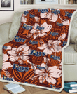 TB Rays Bisque Hibiscus Brown Pattern 3D Fleece Sherpa Blanket