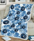 MIN Blue Hibiscus Blue Leaves Vintage Background 3D Fleece Sherpa Blanket