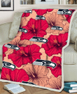 SEA Red Beige Hibiscus Beige Background 3D Fleece Sherpa Blanket