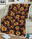 TB Tiny Yellow Hibiscus Black Background 3D Fleece Sherpa Blanket