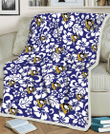 PIT White Hibiscus Pattern Slate Blue Background 3D Fleece Sherpa Blanket