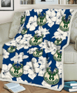 MIL White Big Hibiscus Blue Background 3D Fleece Sherpa Blanket