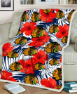 CHI Black Hawks White Tropical Leaf Red Hibiscus Navy Background 3D Fleece Sherpa Blanket