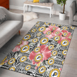 IND Pink Hibiscus Black Pattern White Background Printed Area Rug