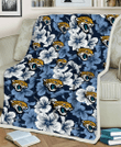 JAX White And Blue Hibiscus Dark Blue Background 3D Fleece Sherpa Blanket