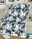 UTA Sketch Hibiscus Leaf Dark Gray Background 3D Fleece Sherpa Blanket