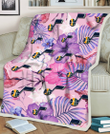 UTA White Purple Hibiscus Pink Hummingbird Pink Background 3D Fleece Sherpa Blanket
